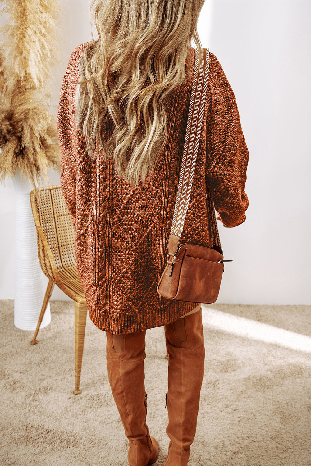 Cable Knit Drop-Shoulder Sweater Dress
