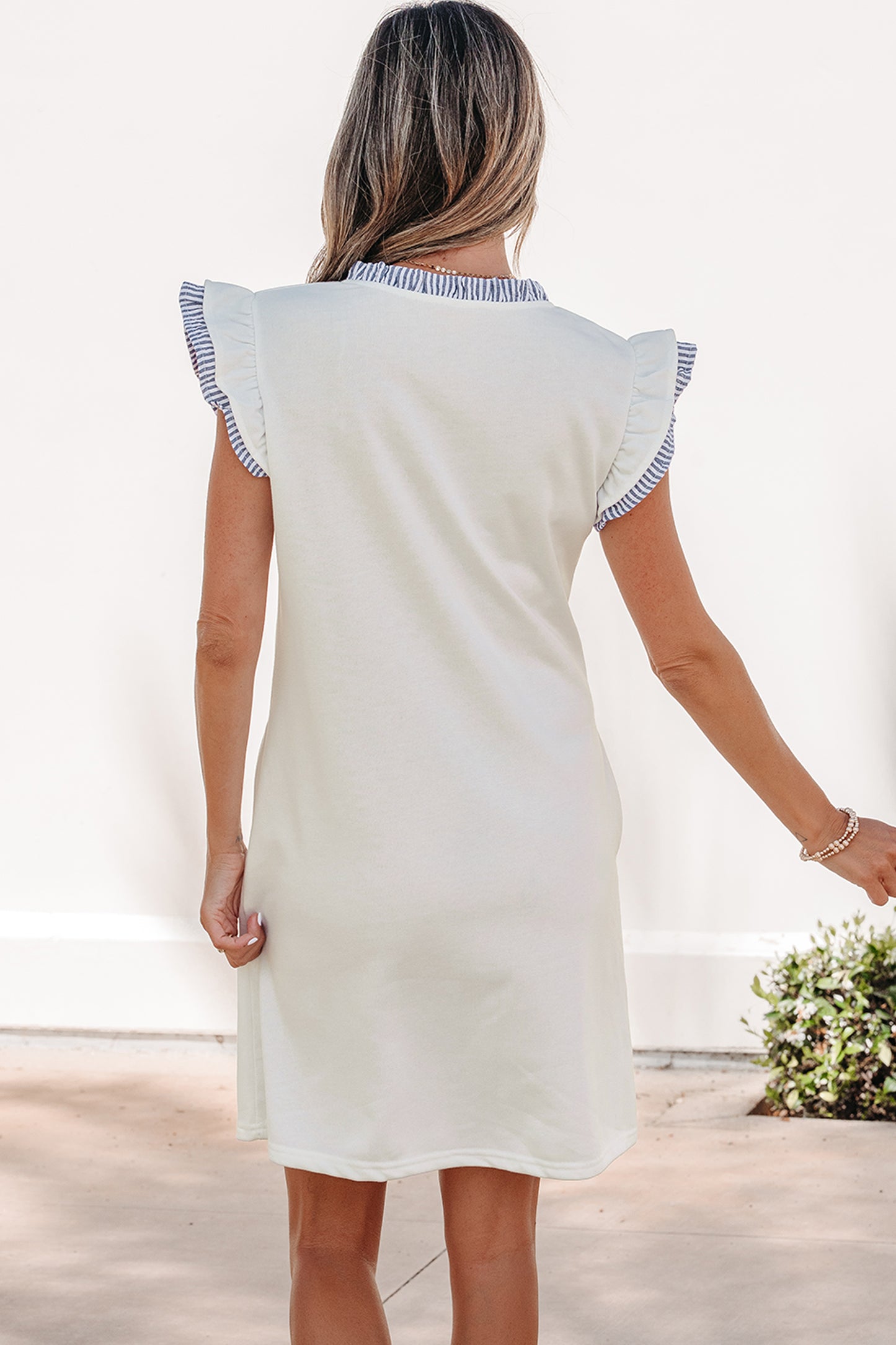 Ruffle Trim Sleeveless White Dress