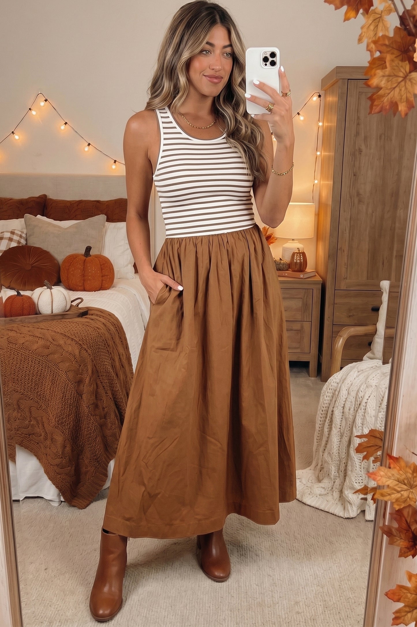Chestnut Striped Maxi Dress