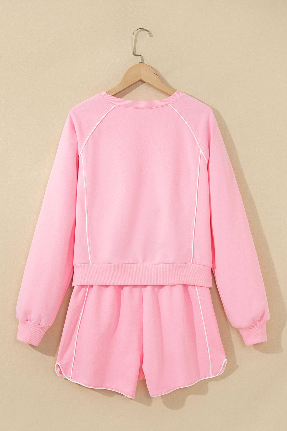 Pink Piping-Trim Pullover & Shorts Set