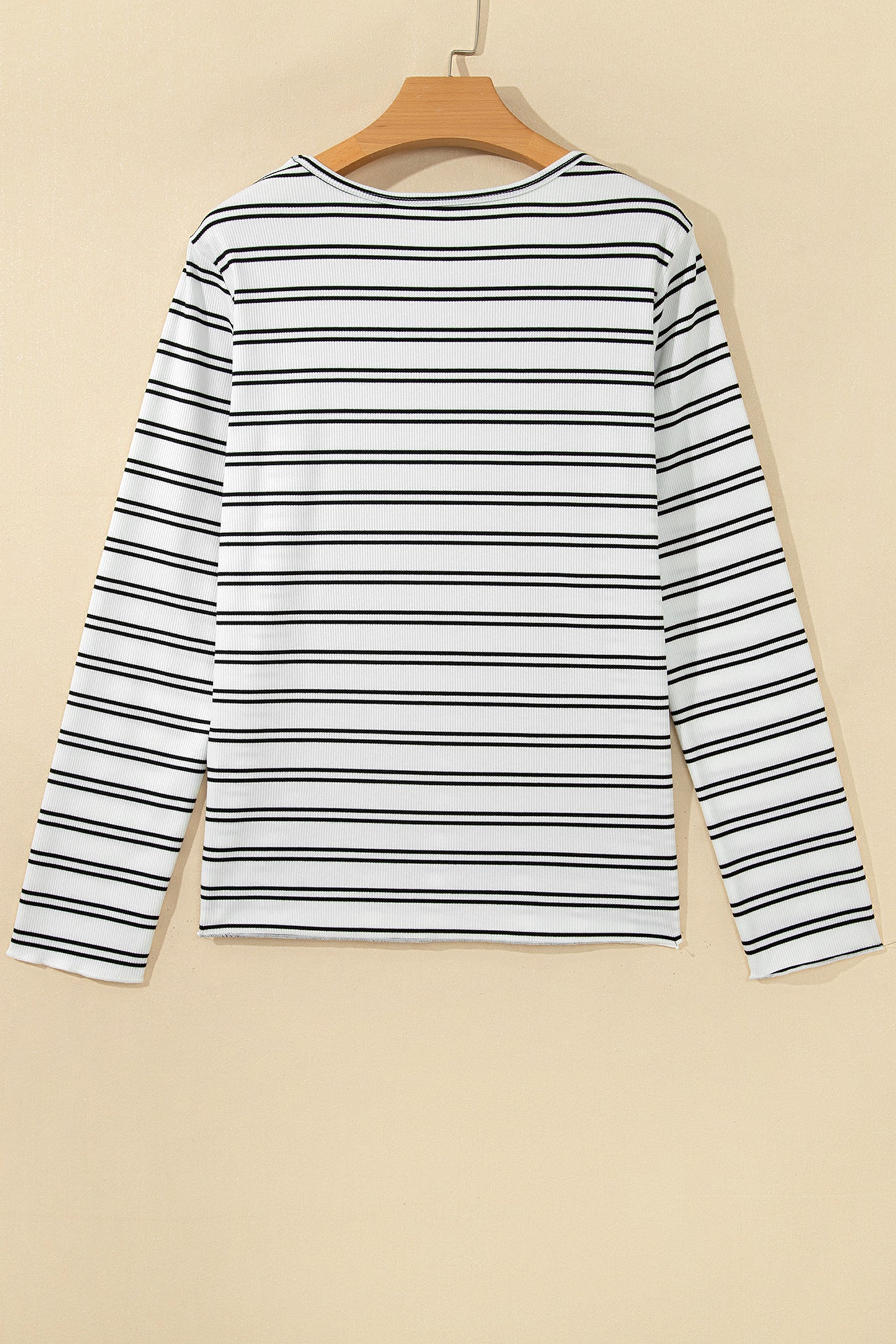 Beige Ribbed Stripe Long Sleeve Top