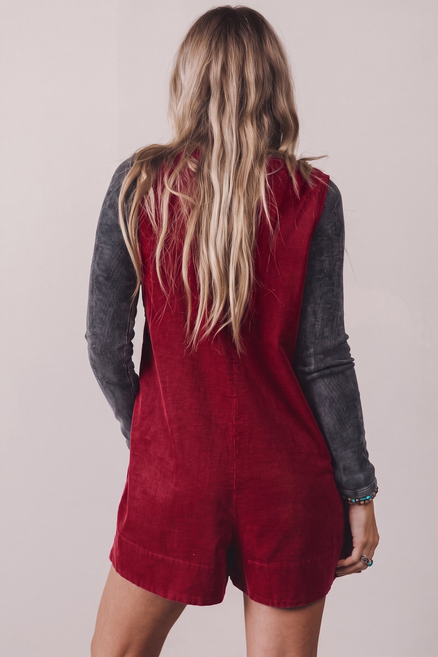 Corduroy Tie Neck Romper