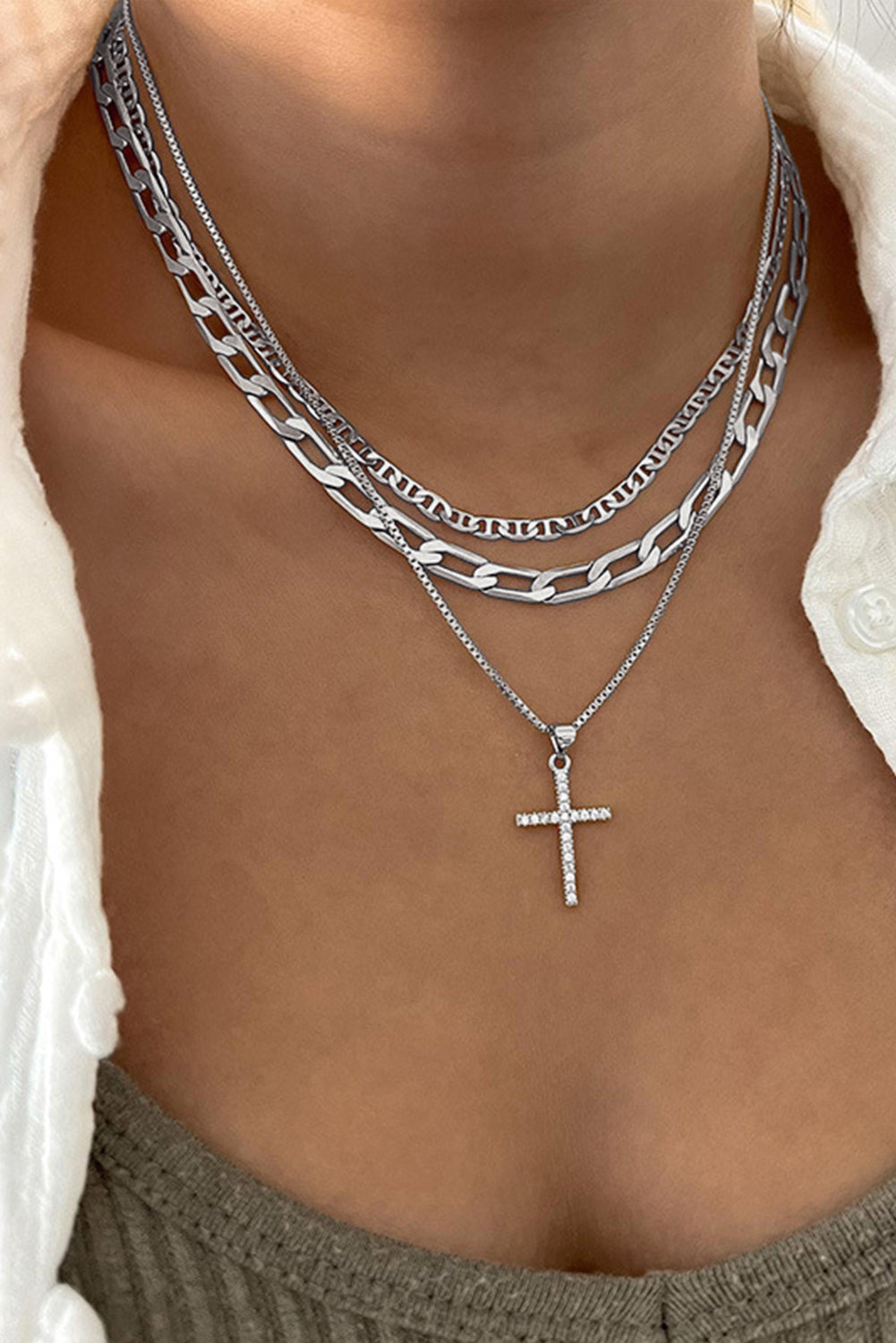 Elegant Alloy Cross Pendant Layering Necklace