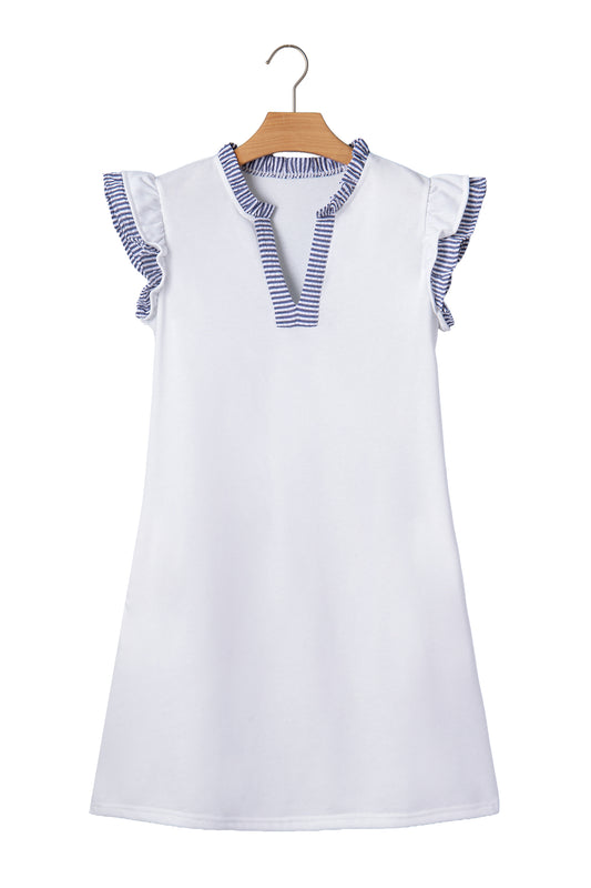 Ruffle Trim Sleeveless White Dress