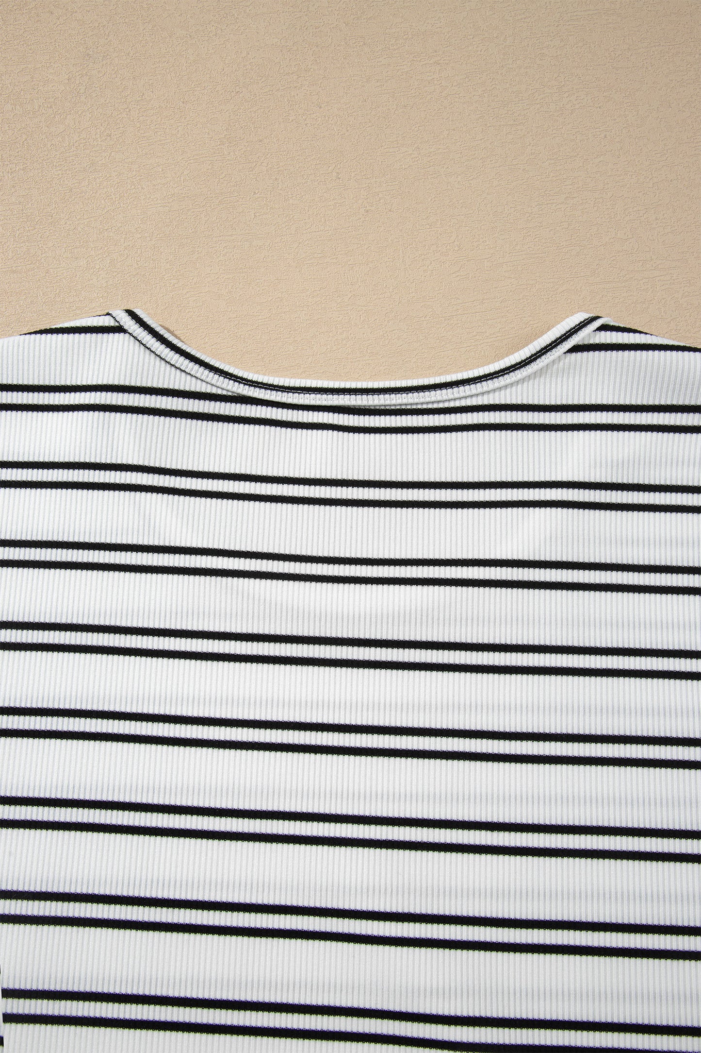 Beige Ribbed Stripe Long Sleeve Top