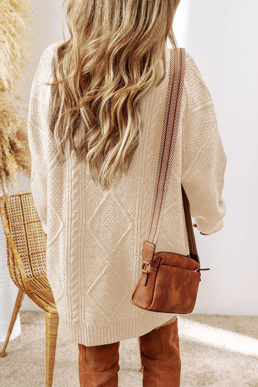 Cable Knit Drop-Shoulder Sweater Dress