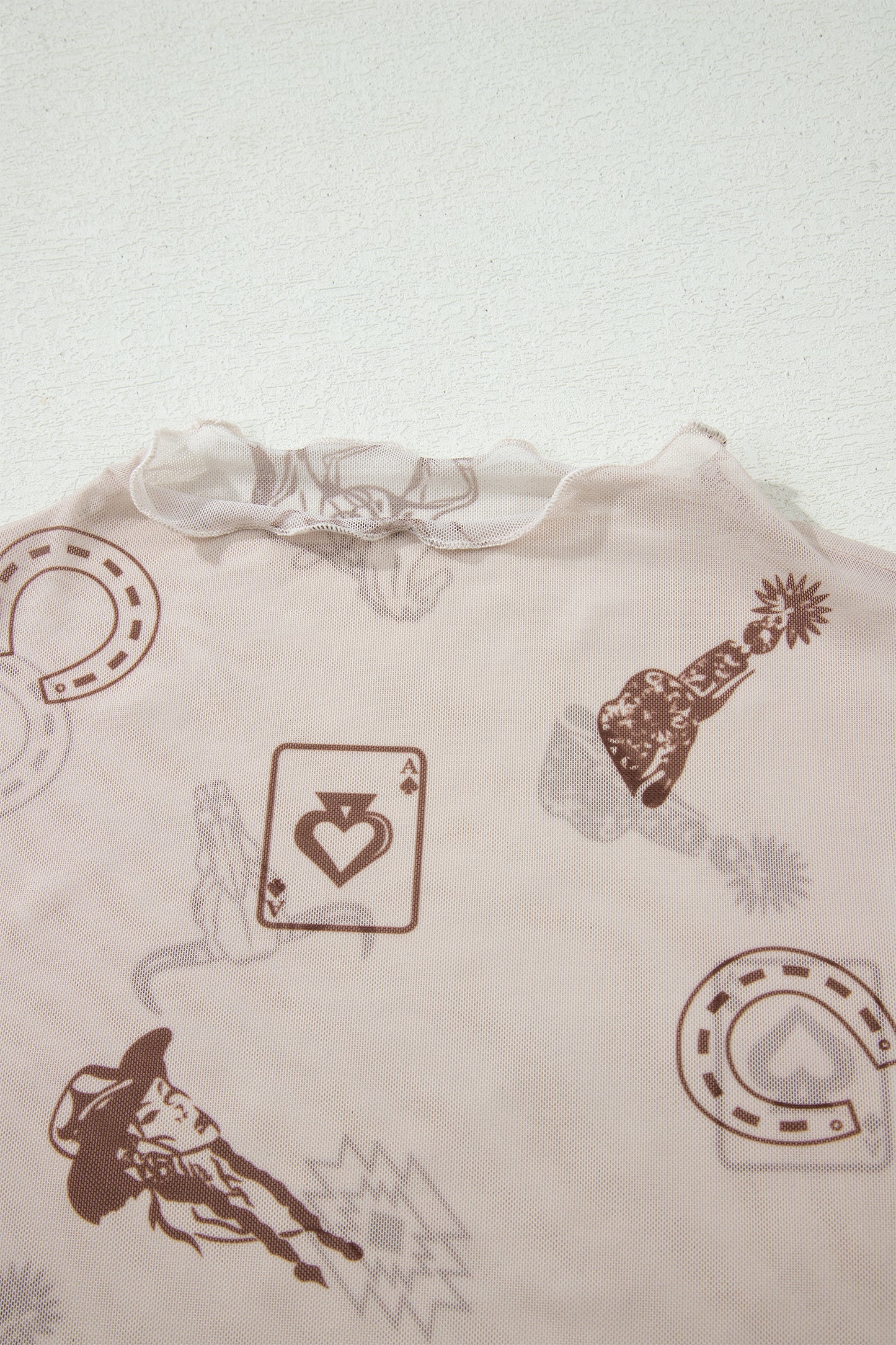 Oatmeal Western Print Mesh Top