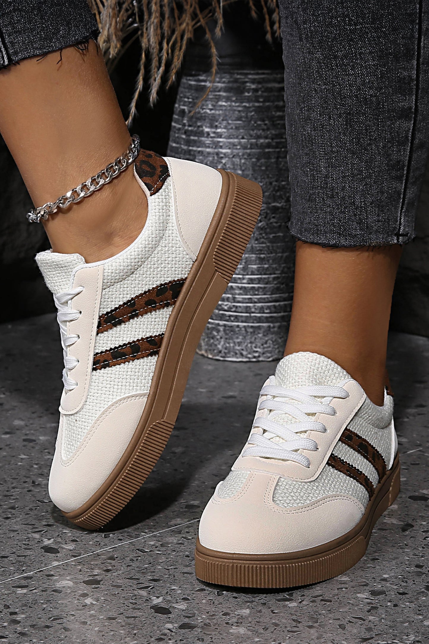 White Leather Leopard Sneakers