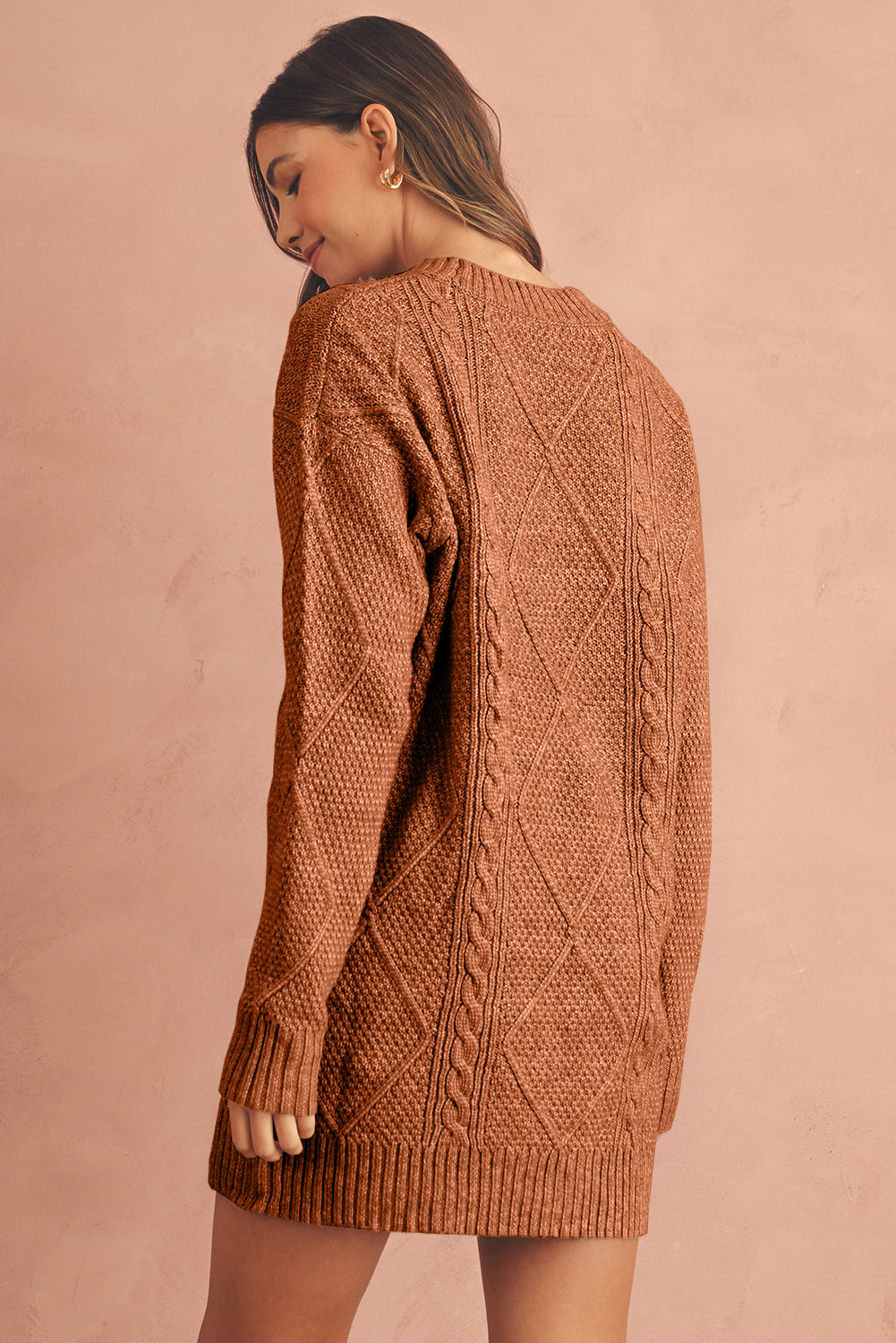 Cable Knit Drop-Shoulder Sweater Dress