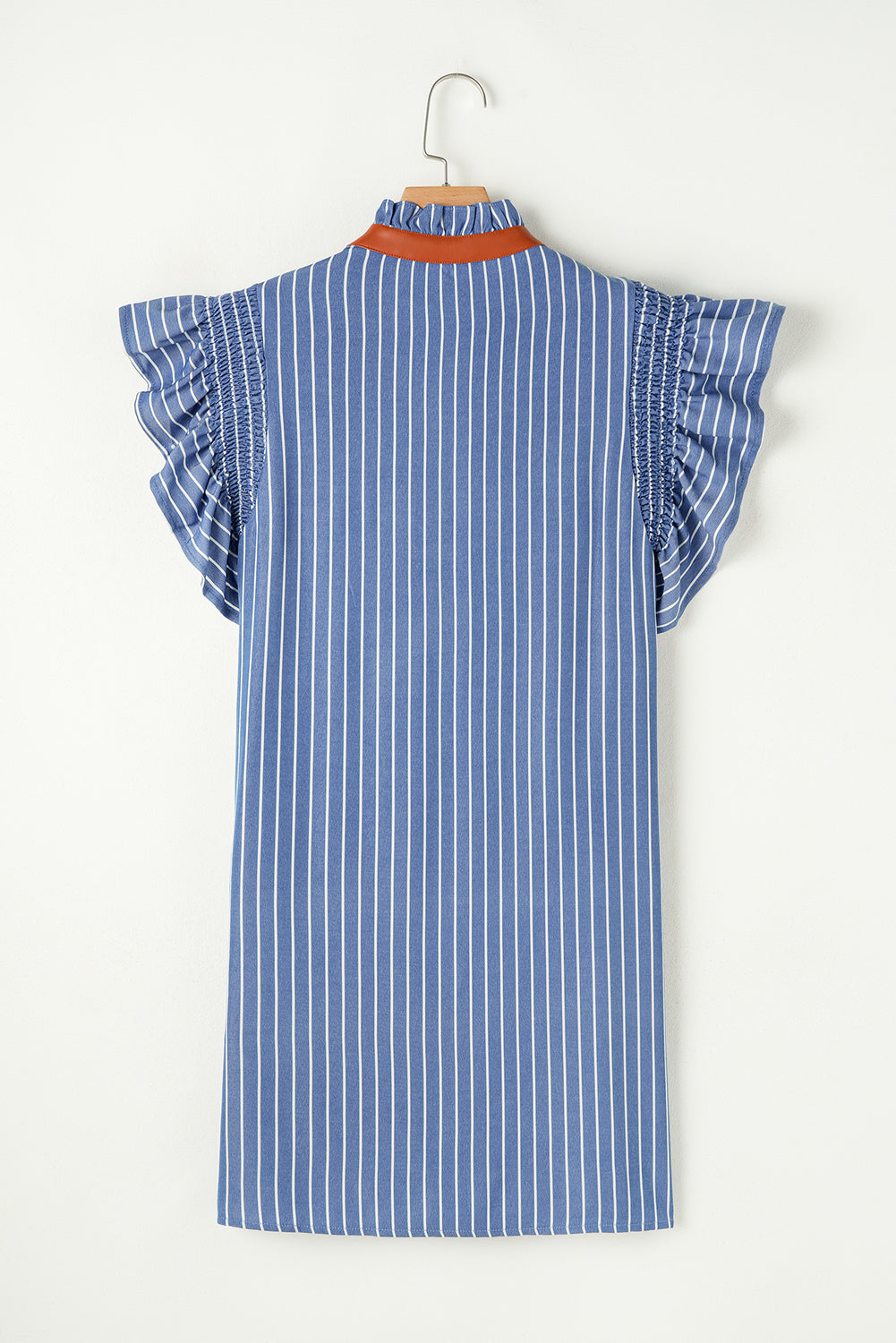 Sky Blue Stripe Ruffle Sleeve Dress