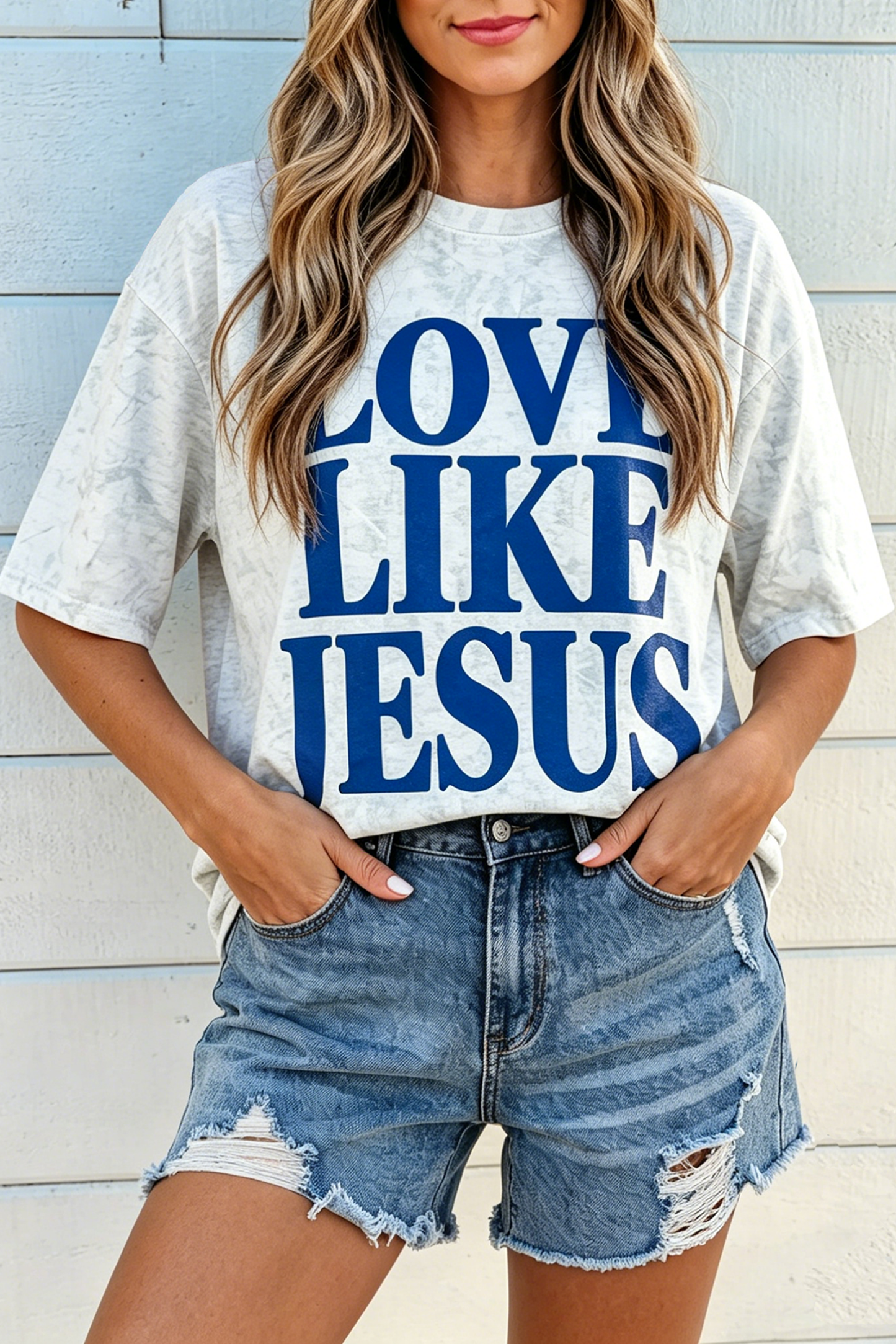 LOVE LIKE JESUS Gray Camo Oversized Tee