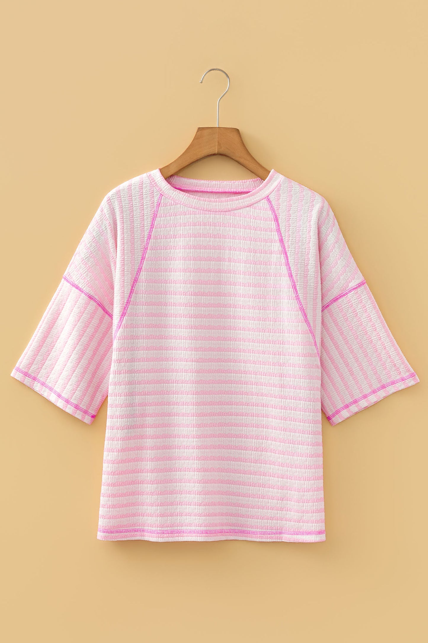 Brown Stripe Textured Knit Split Hem Top