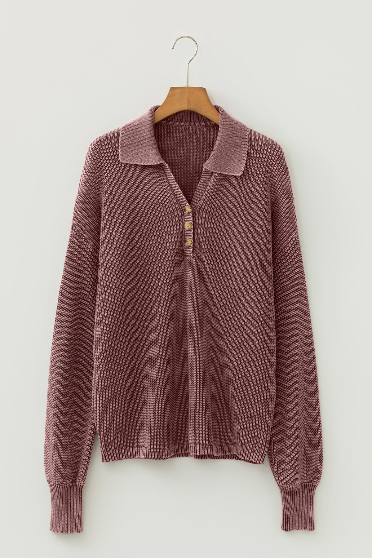 Dark Brown Mineral-Wash Collared Knit Sweater
