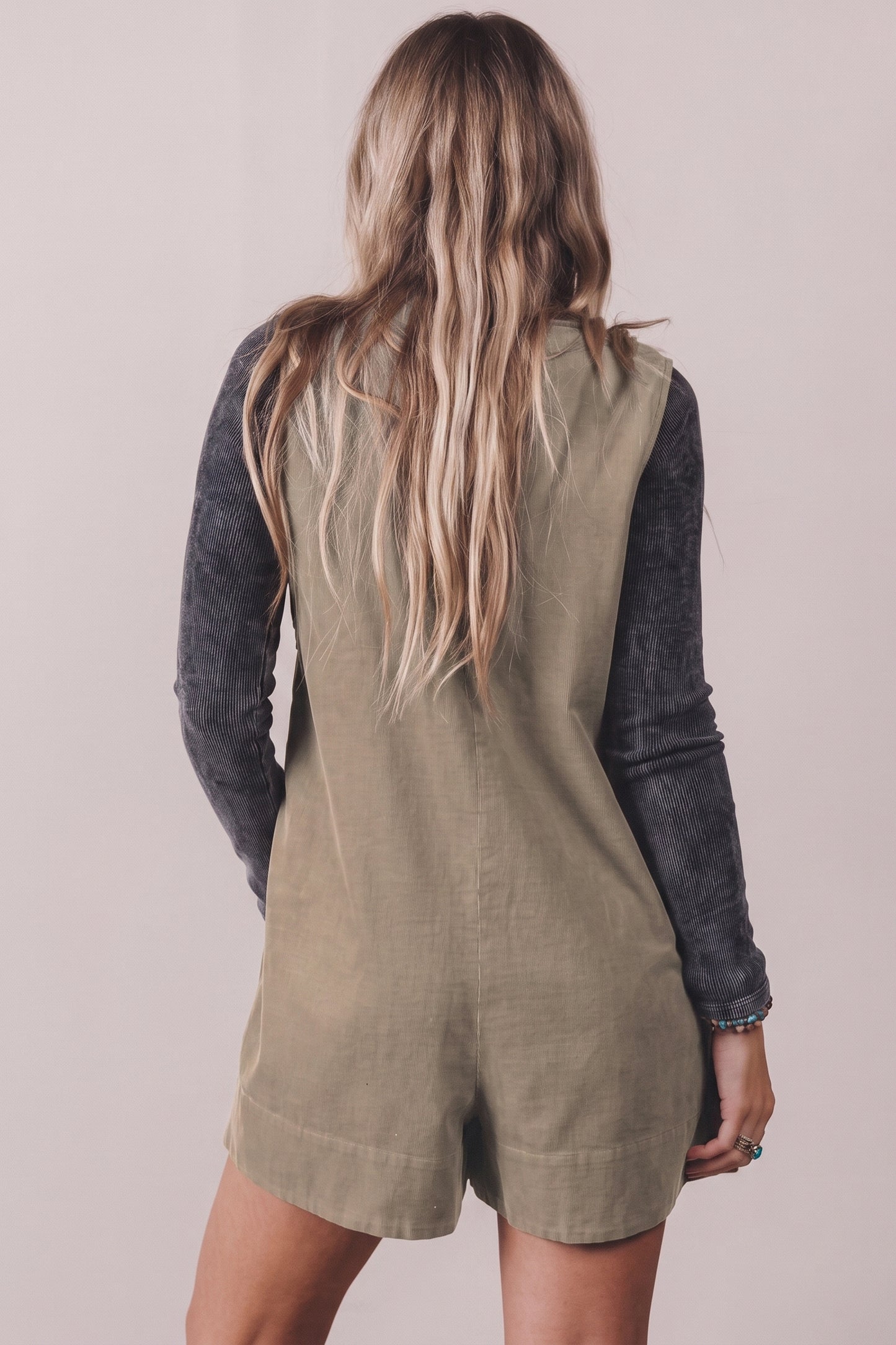 Corduroy Tie Neck Romper