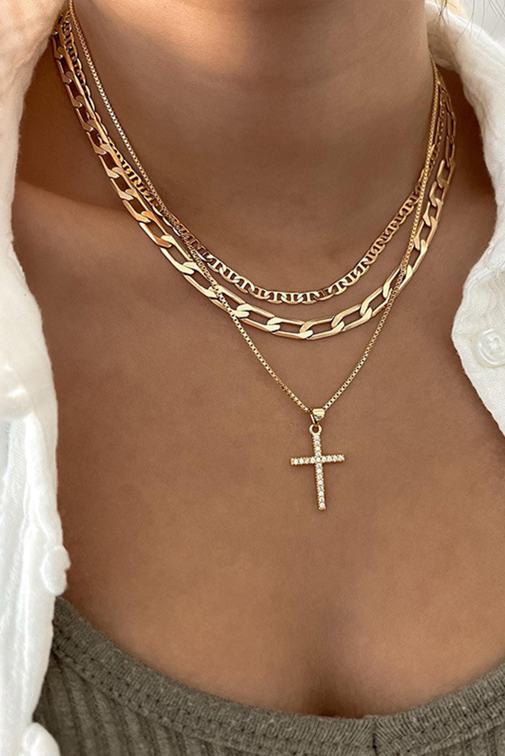 Elegant Alloy Cross Pendant Layering Necklace