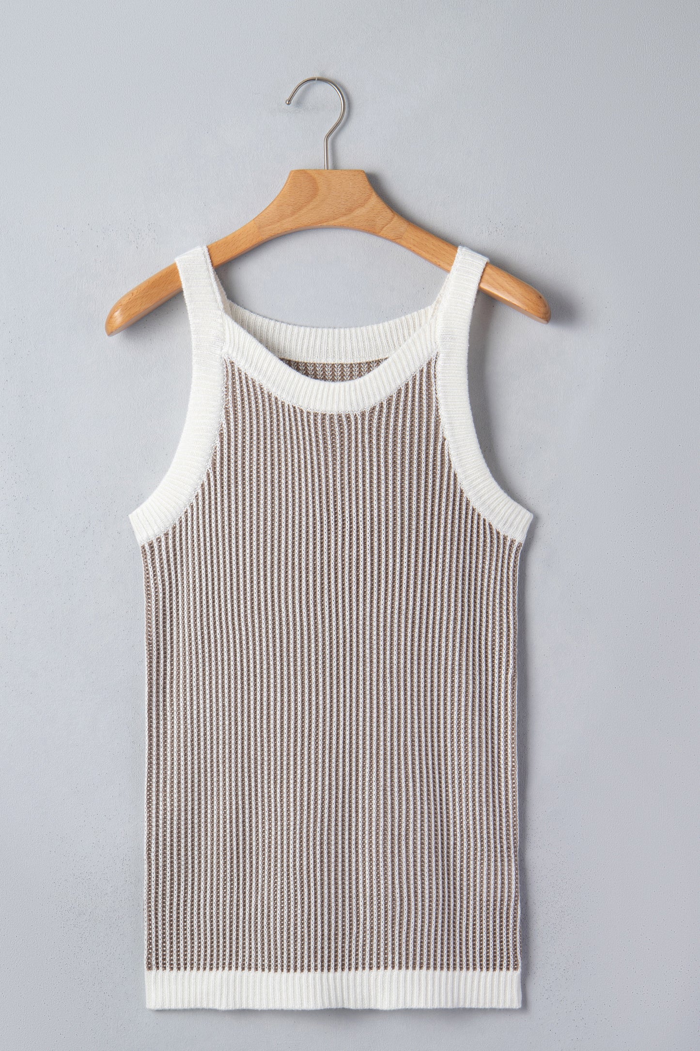 Pale Khaki Contrast Trim Ribbed Tank Top