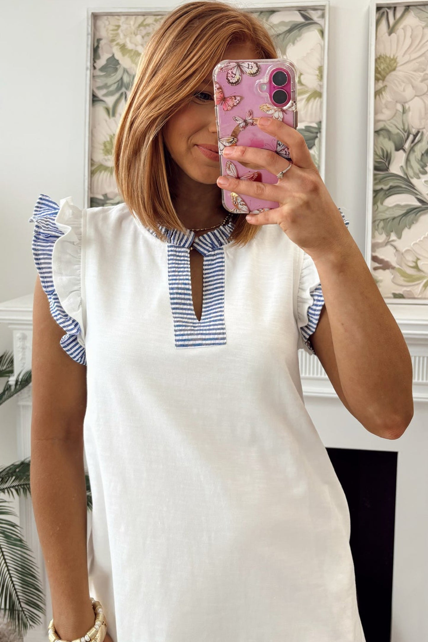 Ruffle Trim Sleeveless White Dress