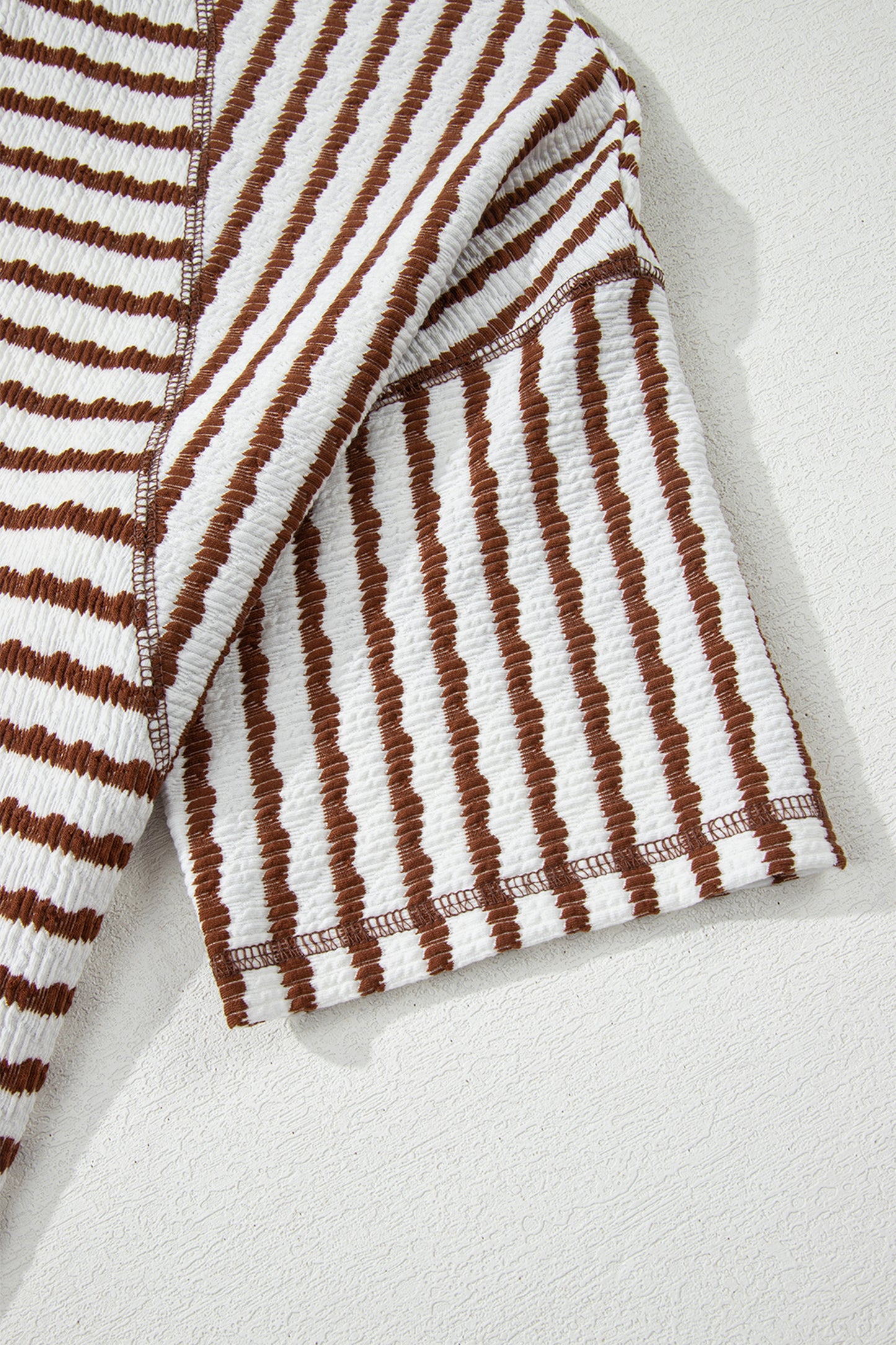 Brown Stripe Textured Knit Split Hem Top