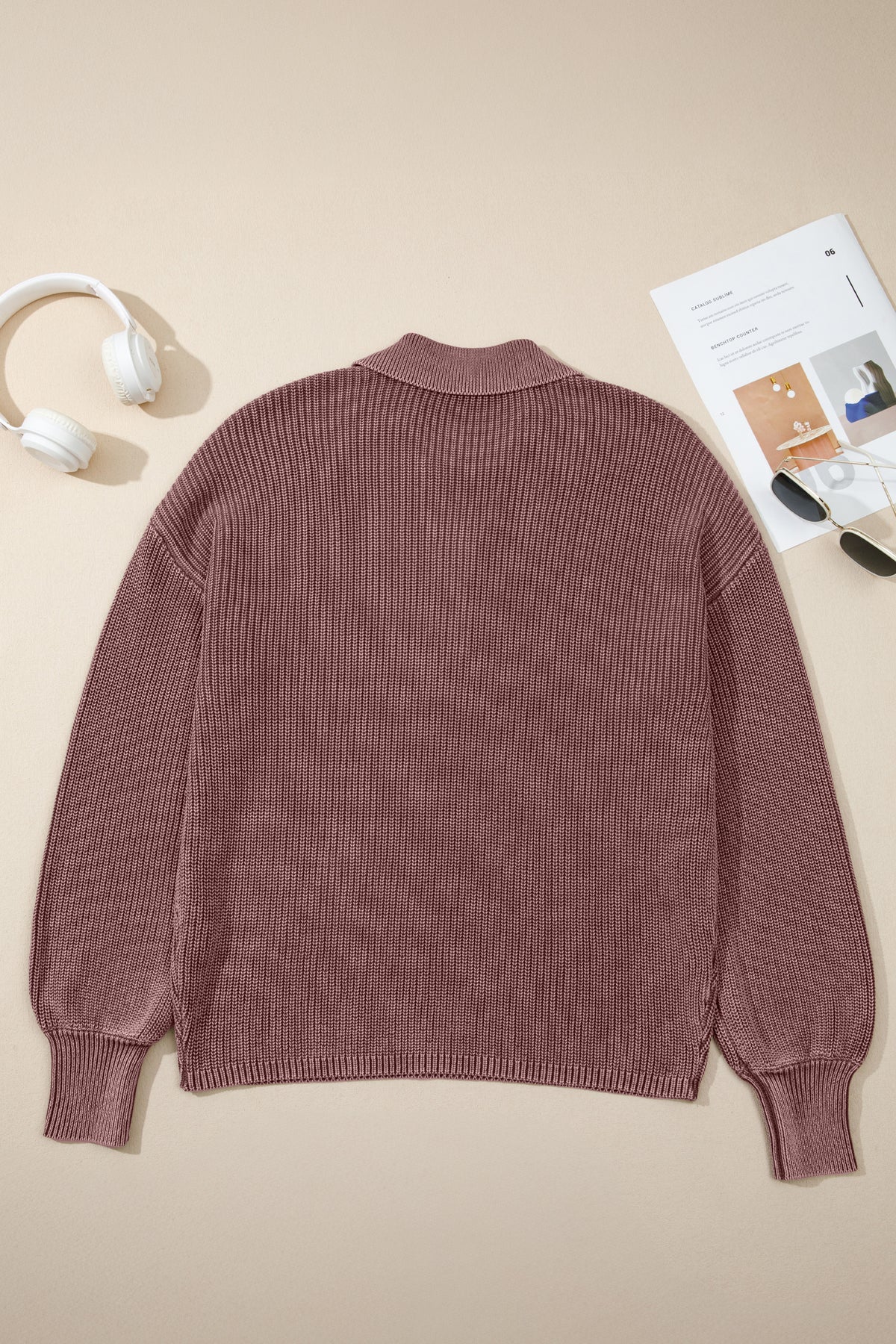 Dark Brown Mineral-Wash Collared Knit Sweater