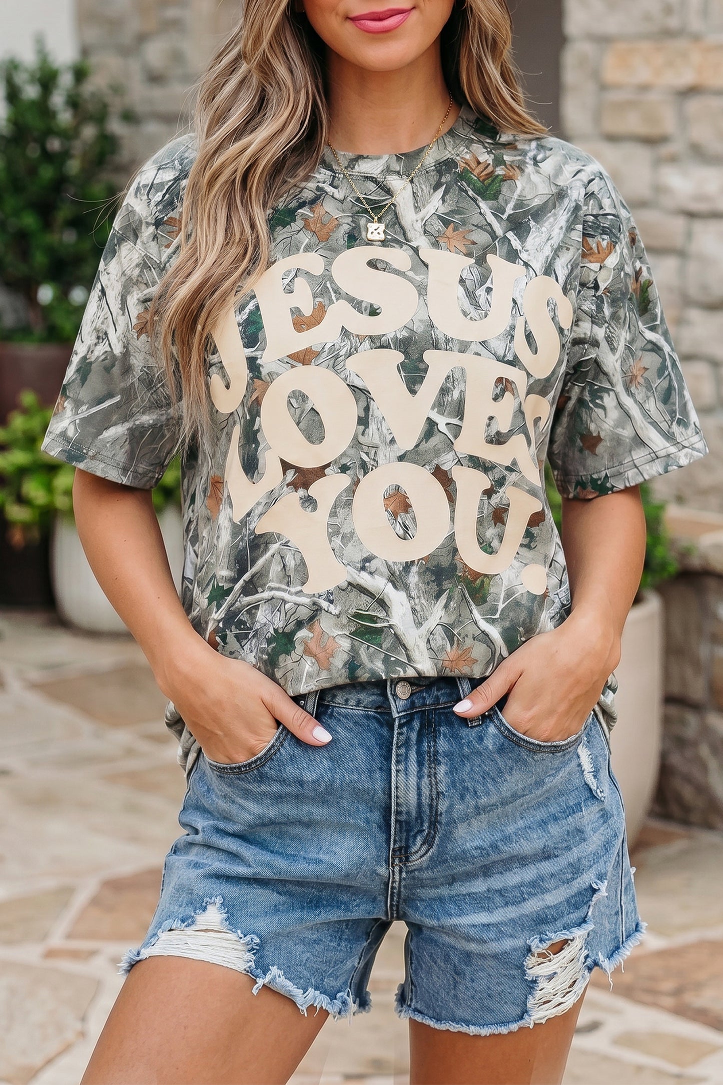 LOVE LIKE JESUS Camo Print Relaxed Fit Tee