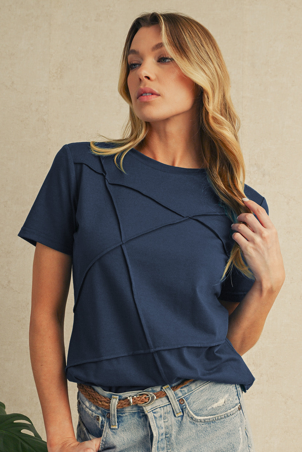 Modern Grey Solid Color Round Neck T Shirt