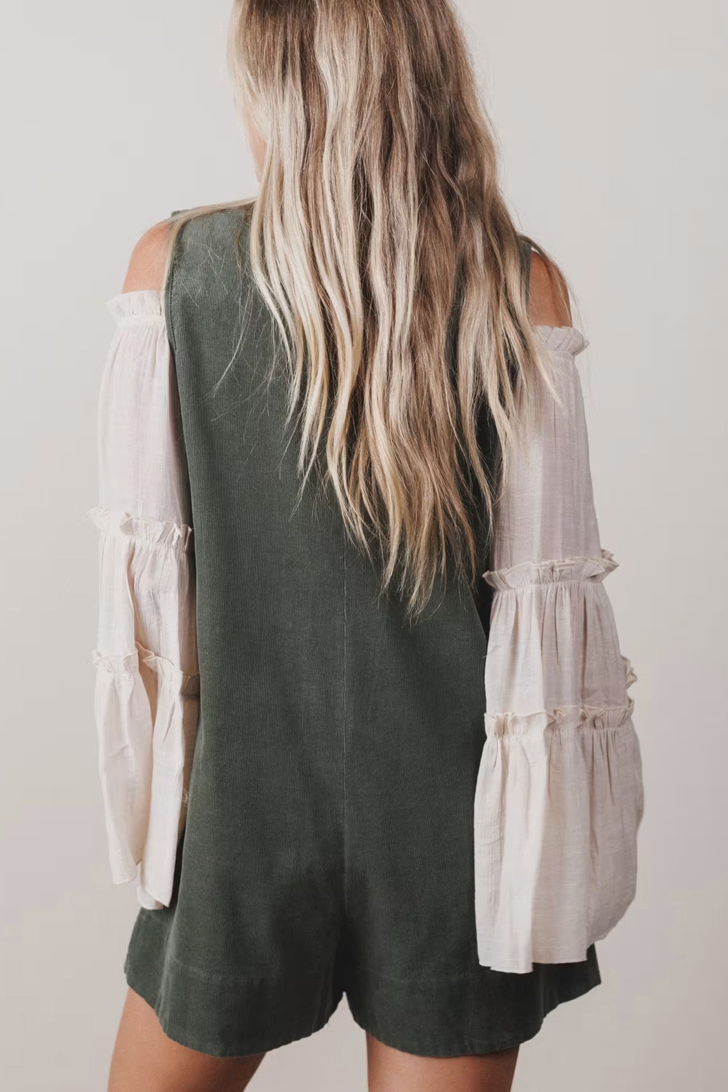 Corduroy Tie Neck Romper