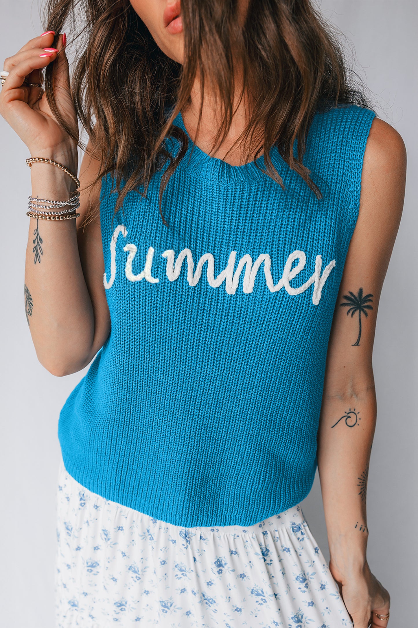 Dusk Blue Summer Graphic Sweater Vest