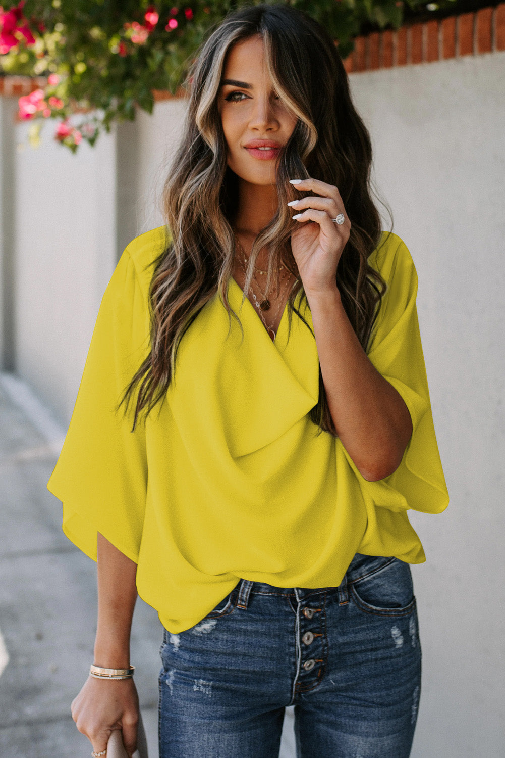 Draped Short Sleeve Blouse