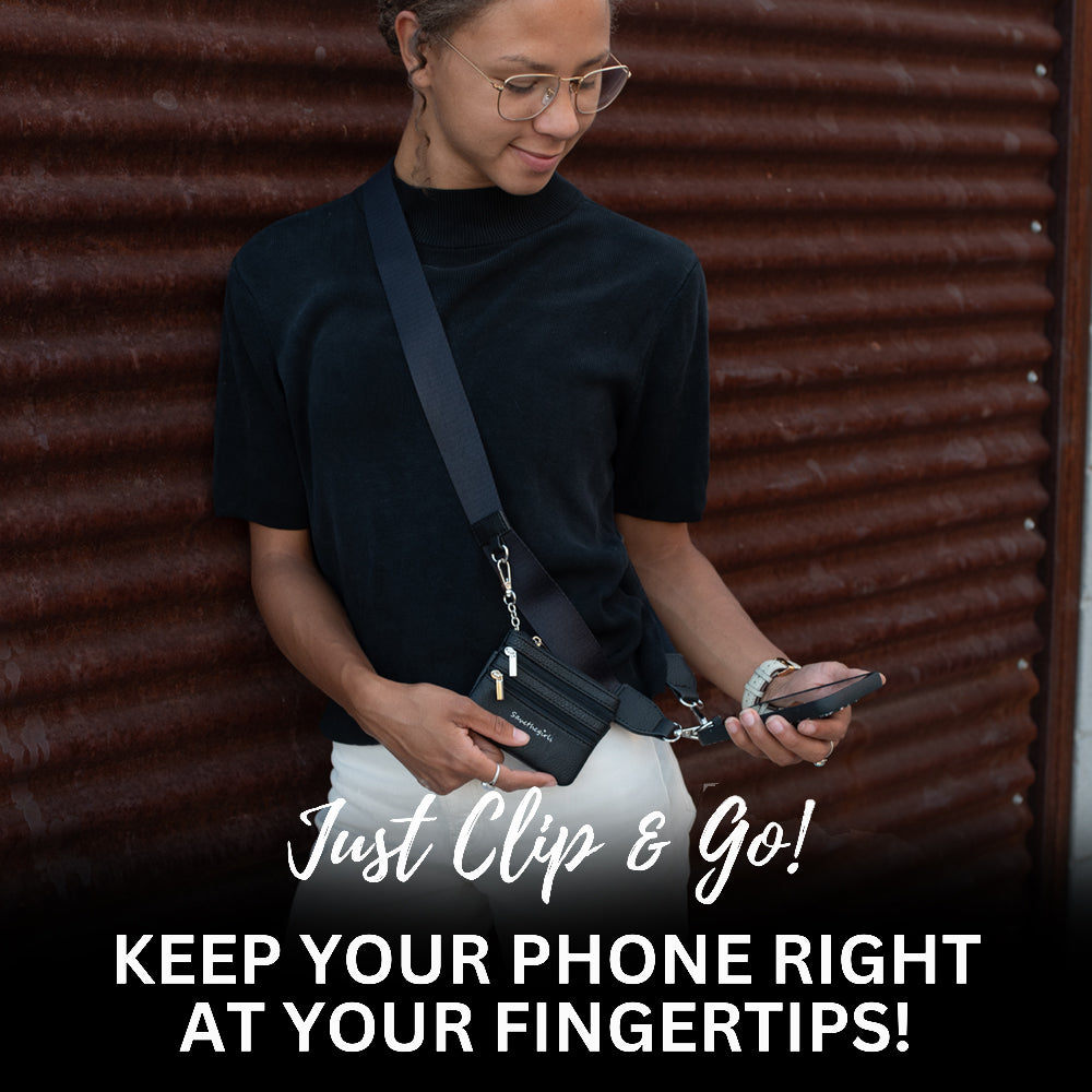 Clip & Go Phone Strap with Pouch – Solid Collection