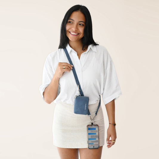 Clip & Go Phone Strap with Pouch – Brushed Vegan Leather