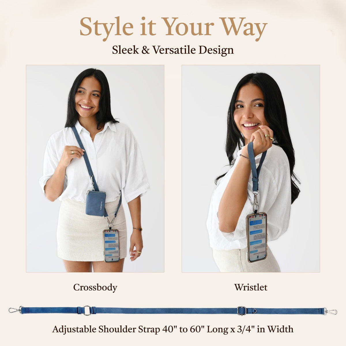 Clip & Go Phone Strap with Pouch – Brushed Vegan Leather