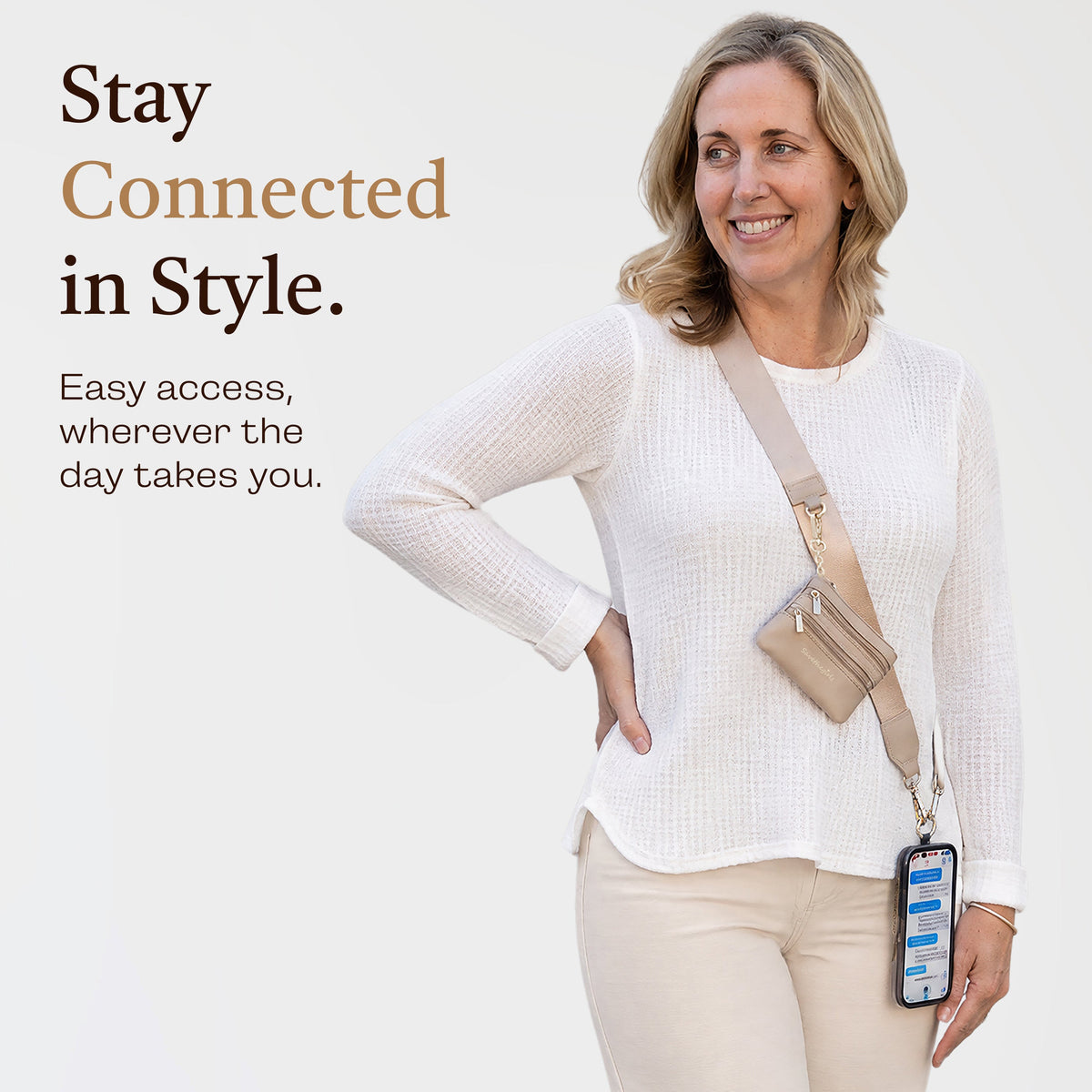 Clip & Go Phone Strap with Pouch-Neutral Collection