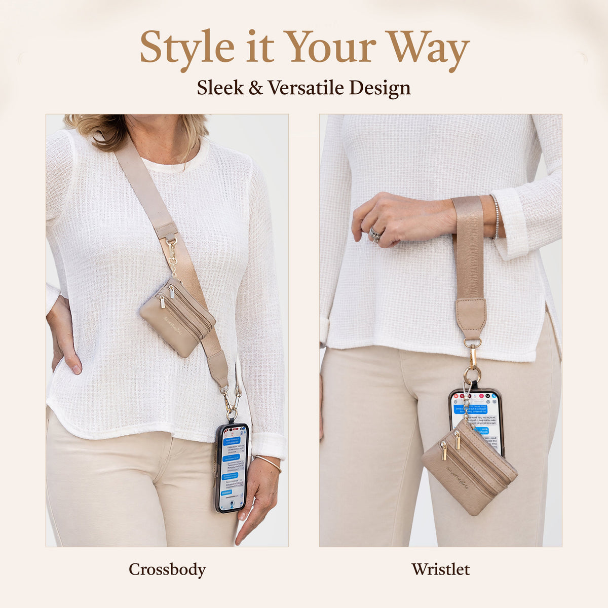 Clip & Go Phone Strap with Pouch-Neutral Collection
