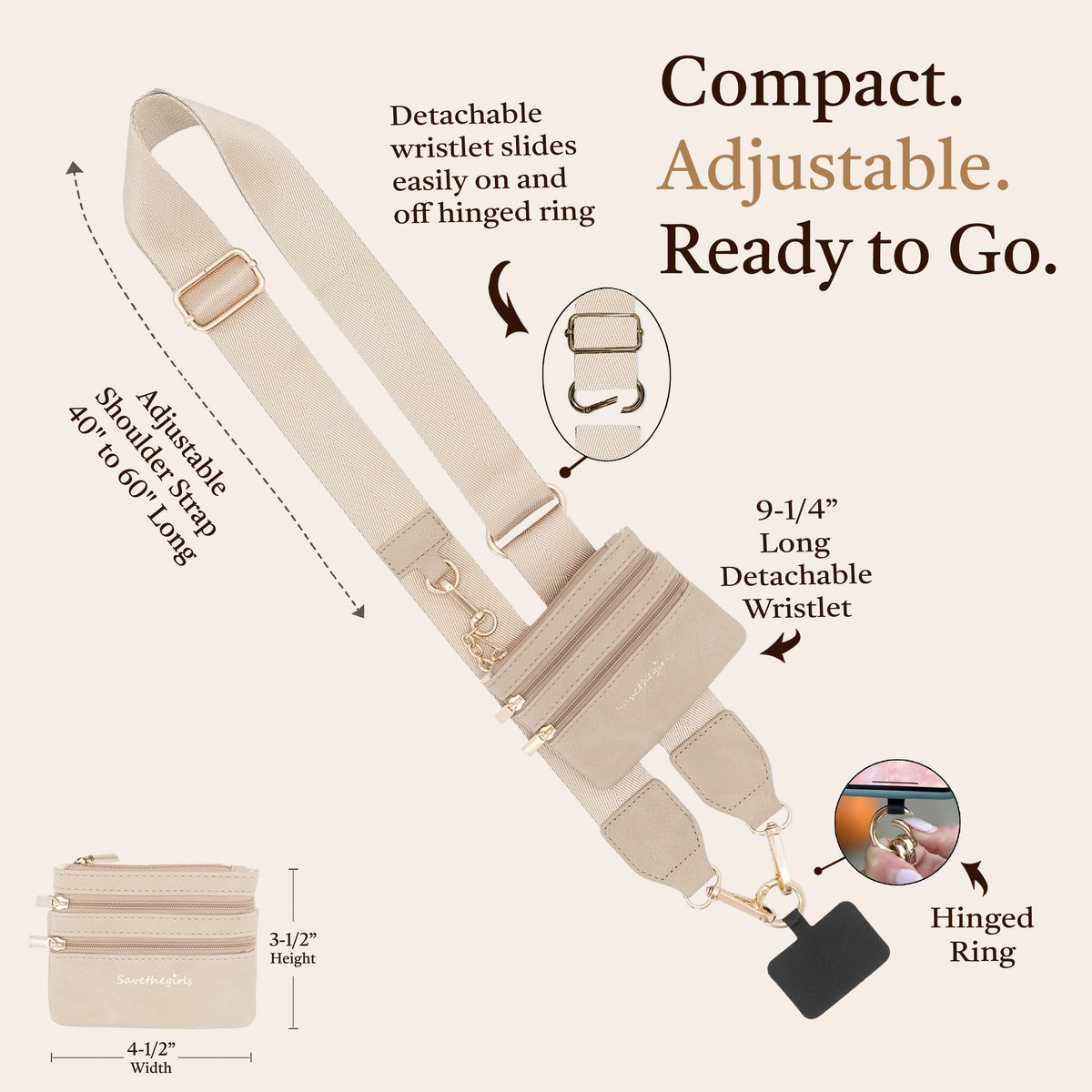 Clip & Go Phone Strap with Pouch-Neutral Collection