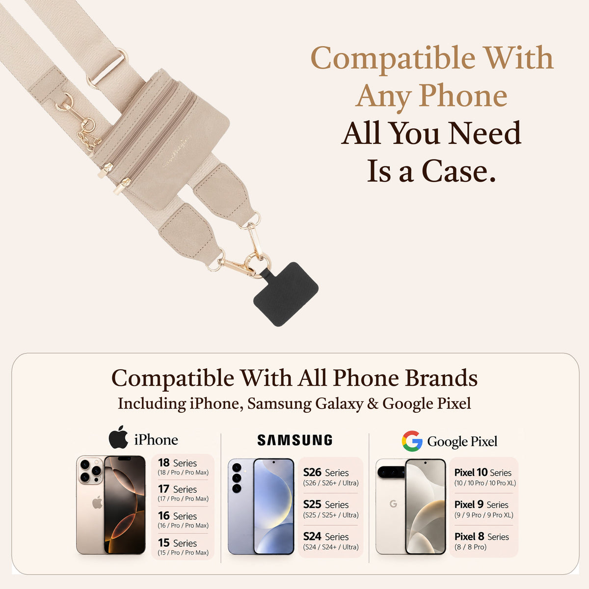 Clip & Go Phone Strap with Pouch-Neutral Collection