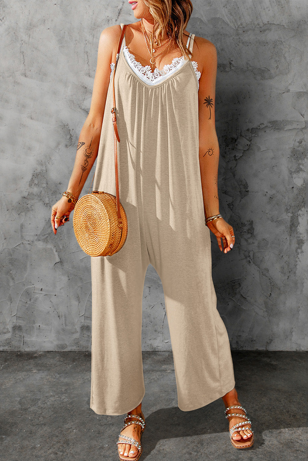 Apricot Wide Leg Pocket Jumpsuit