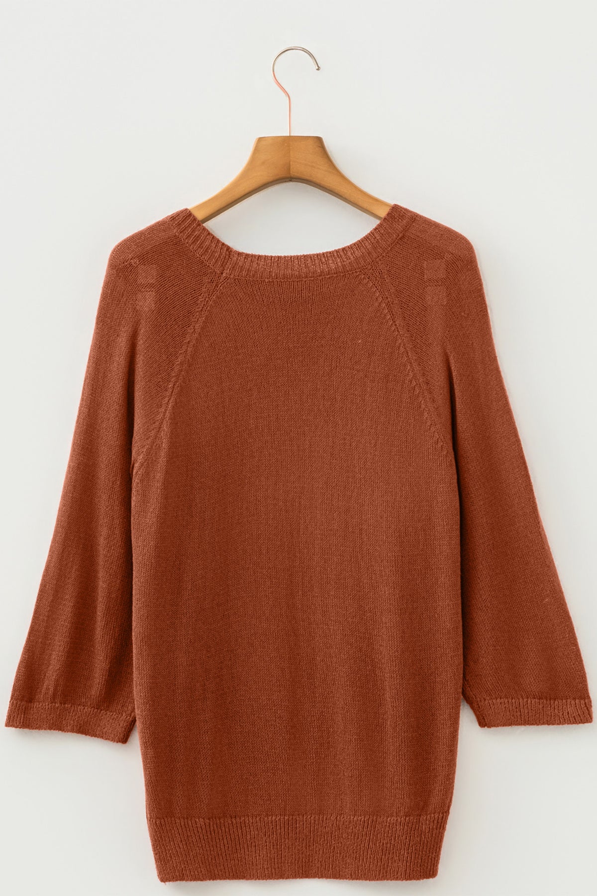 Coffee Ribbed Knit Short-Sleeve Sweater