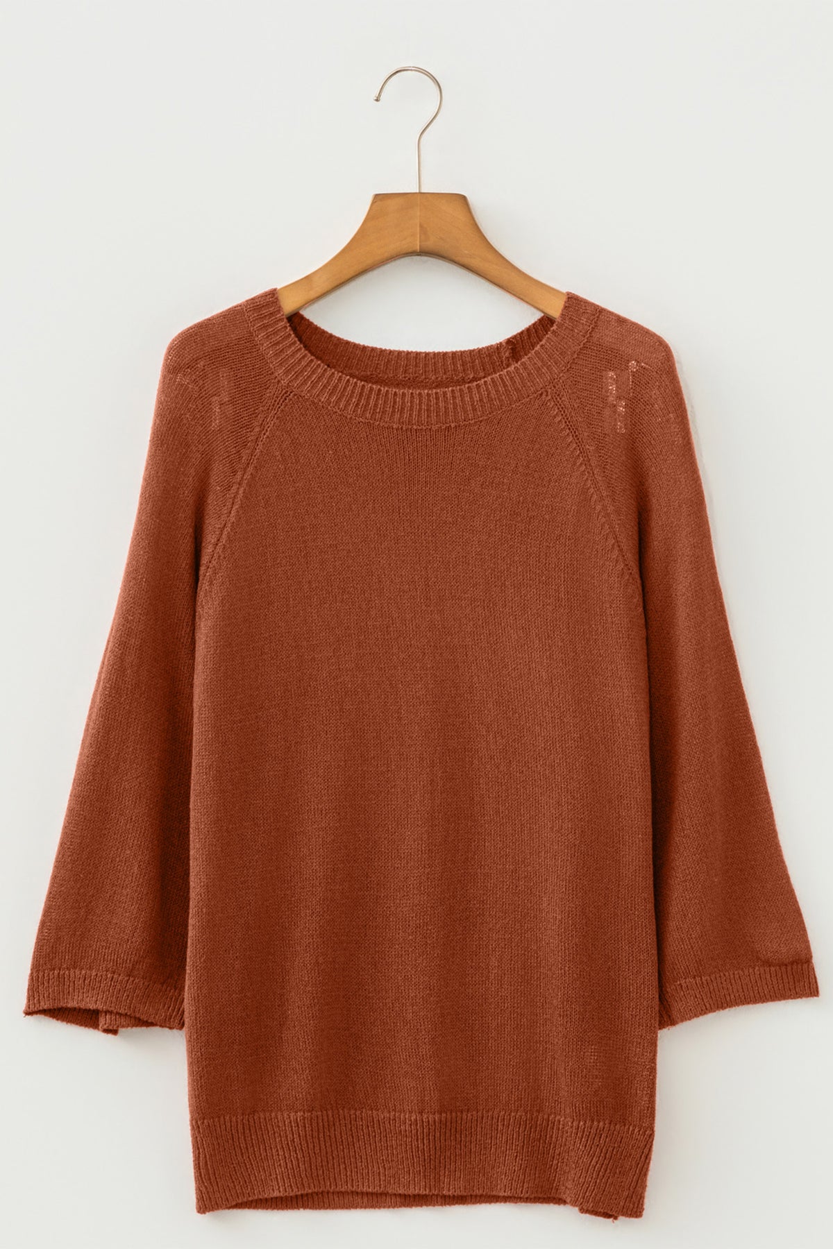 Coffee Ribbed Knit Short-Sleeve Sweater