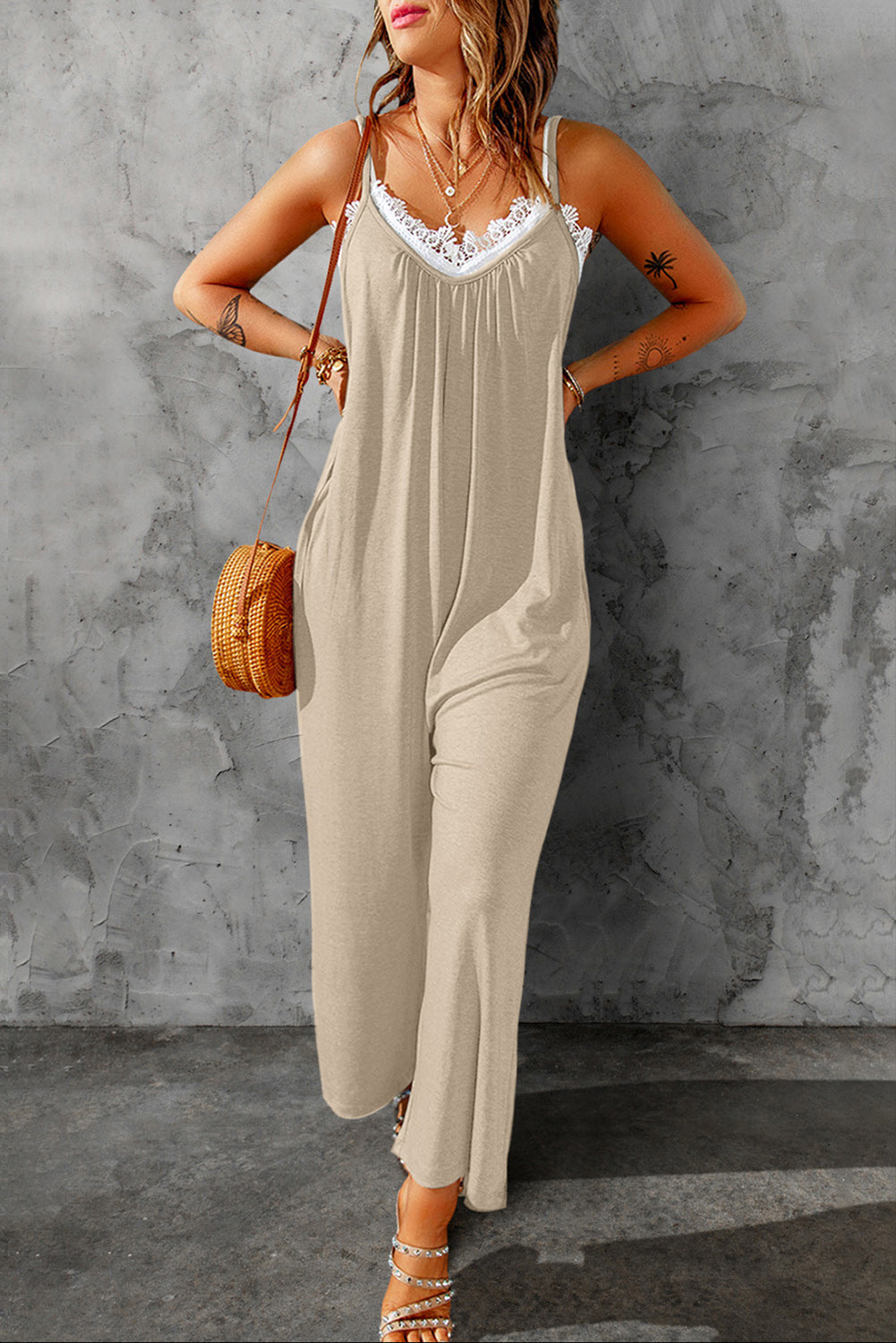 Apricot Wide Leg Pocket Jumpsuit