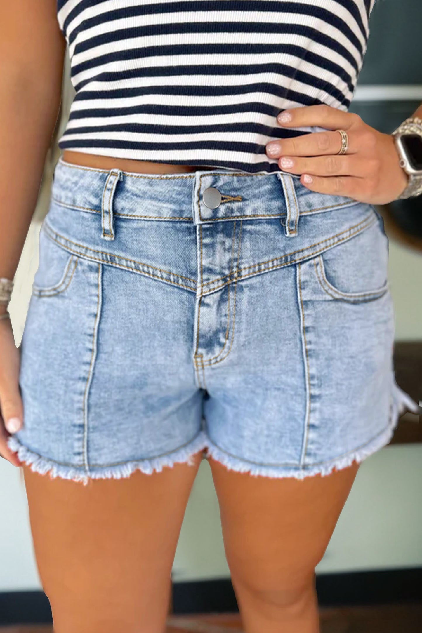 Washed Frayed Hem Denim Shorts