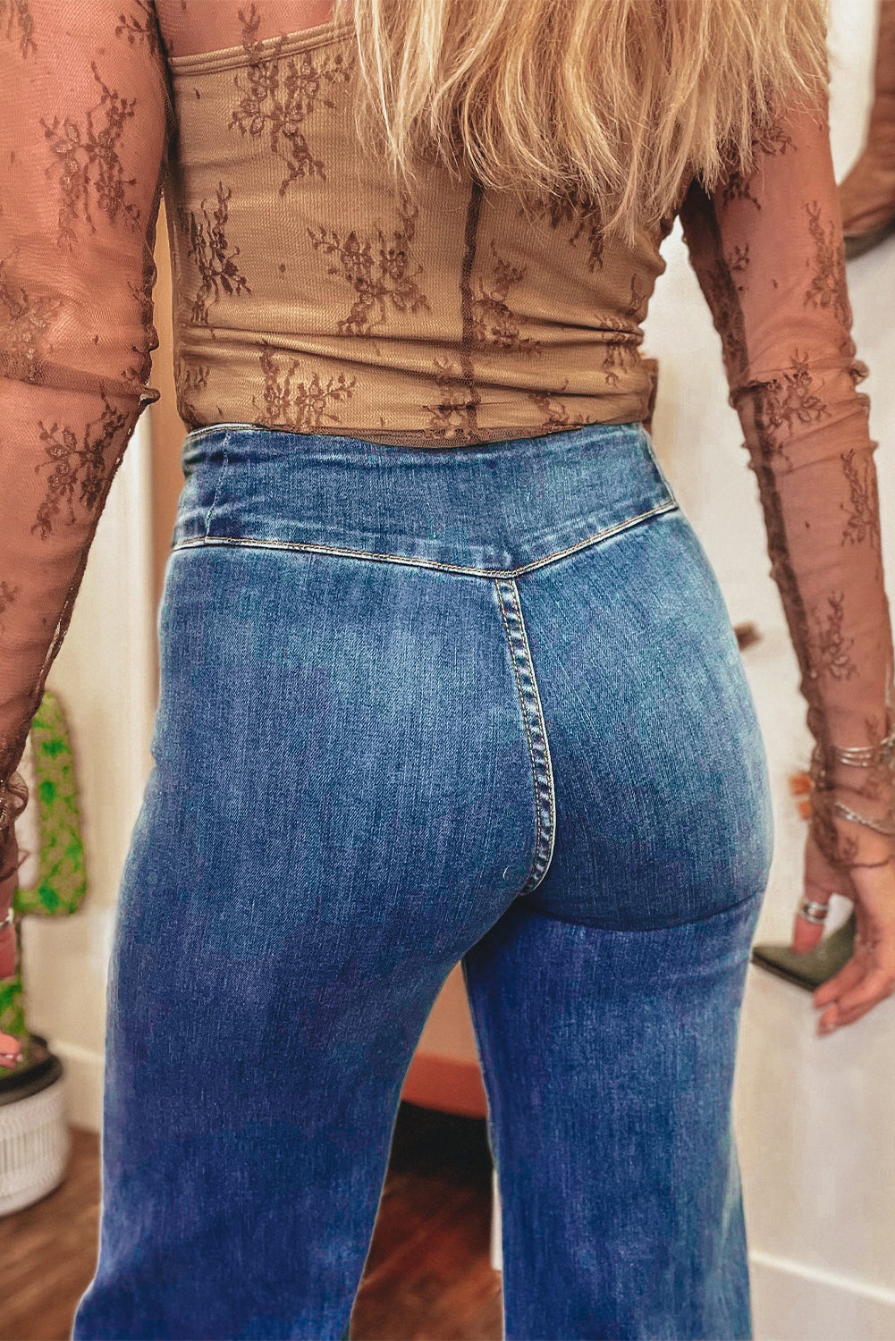 High Waist Button Fly Raw Hem  Jeans