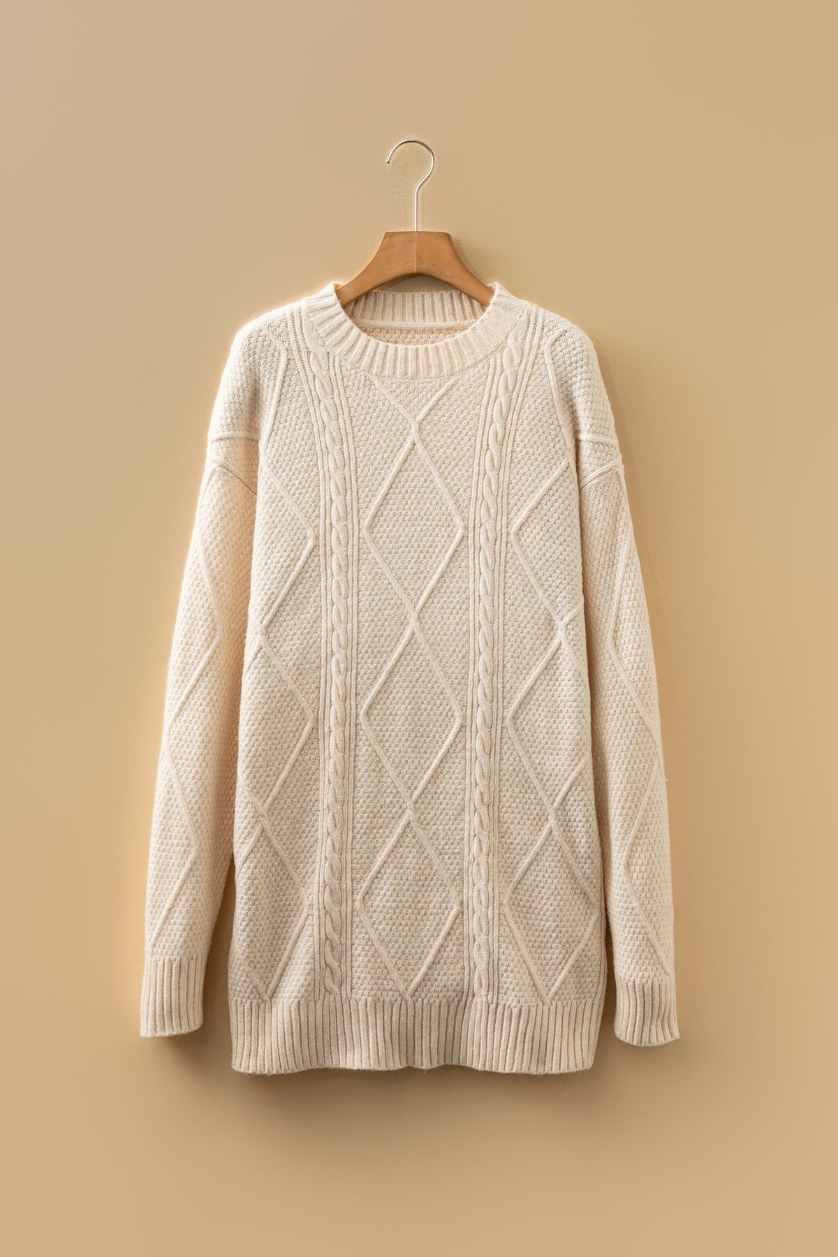 Cable Knit Drop-Shoulder Sweater Dress