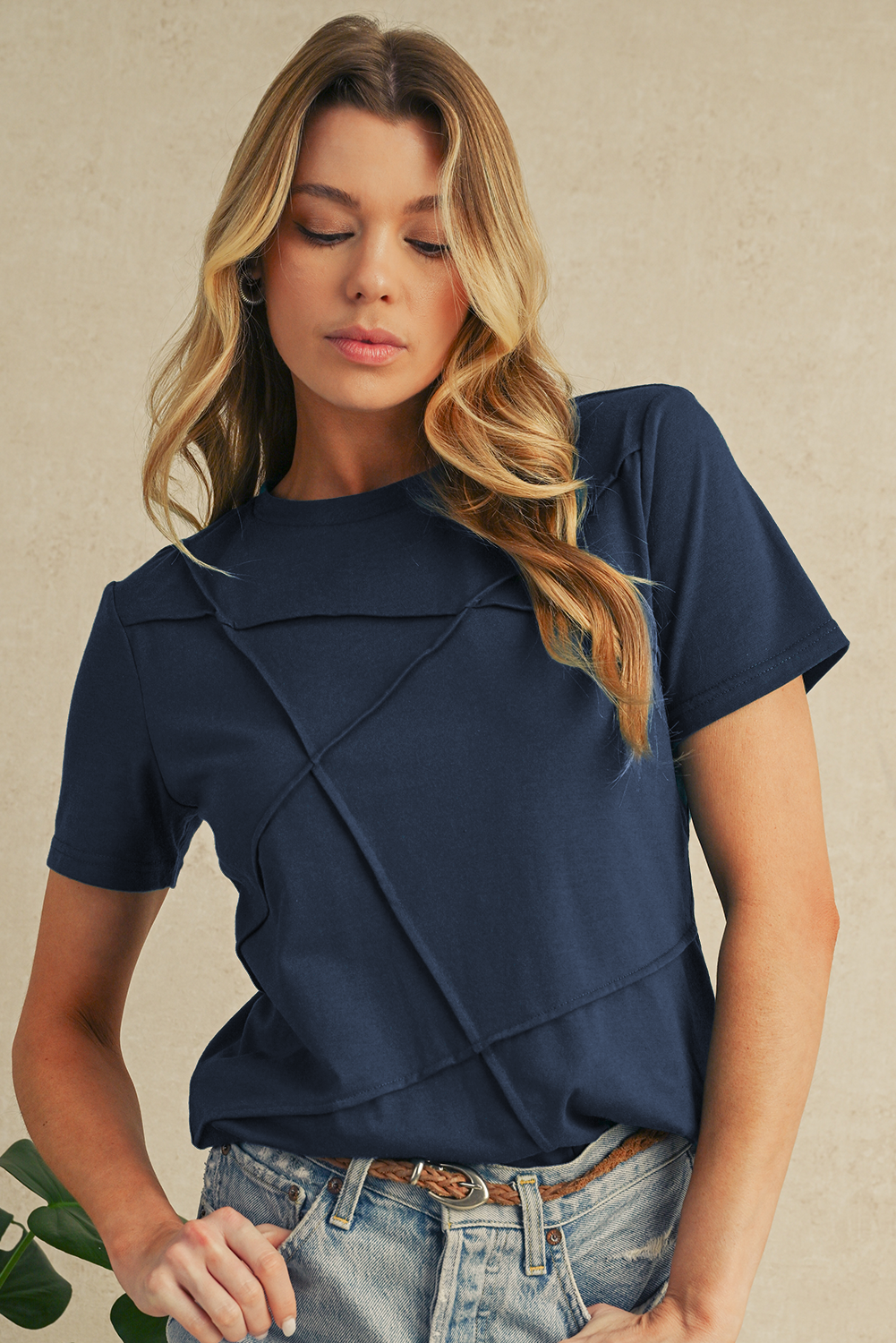 Modern Grey Solid Color Round Neck T Shirt