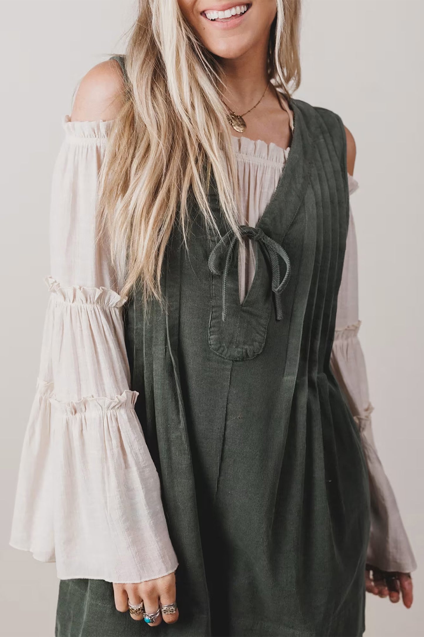 Corduroy Tie Neck Romper