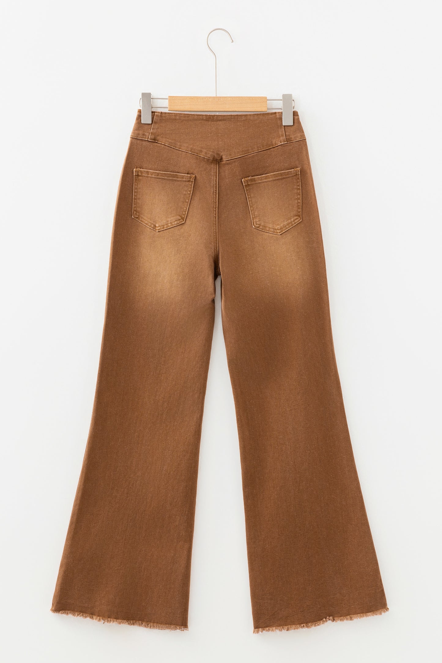 High Waist Button Fly Raw Hem  Jeans