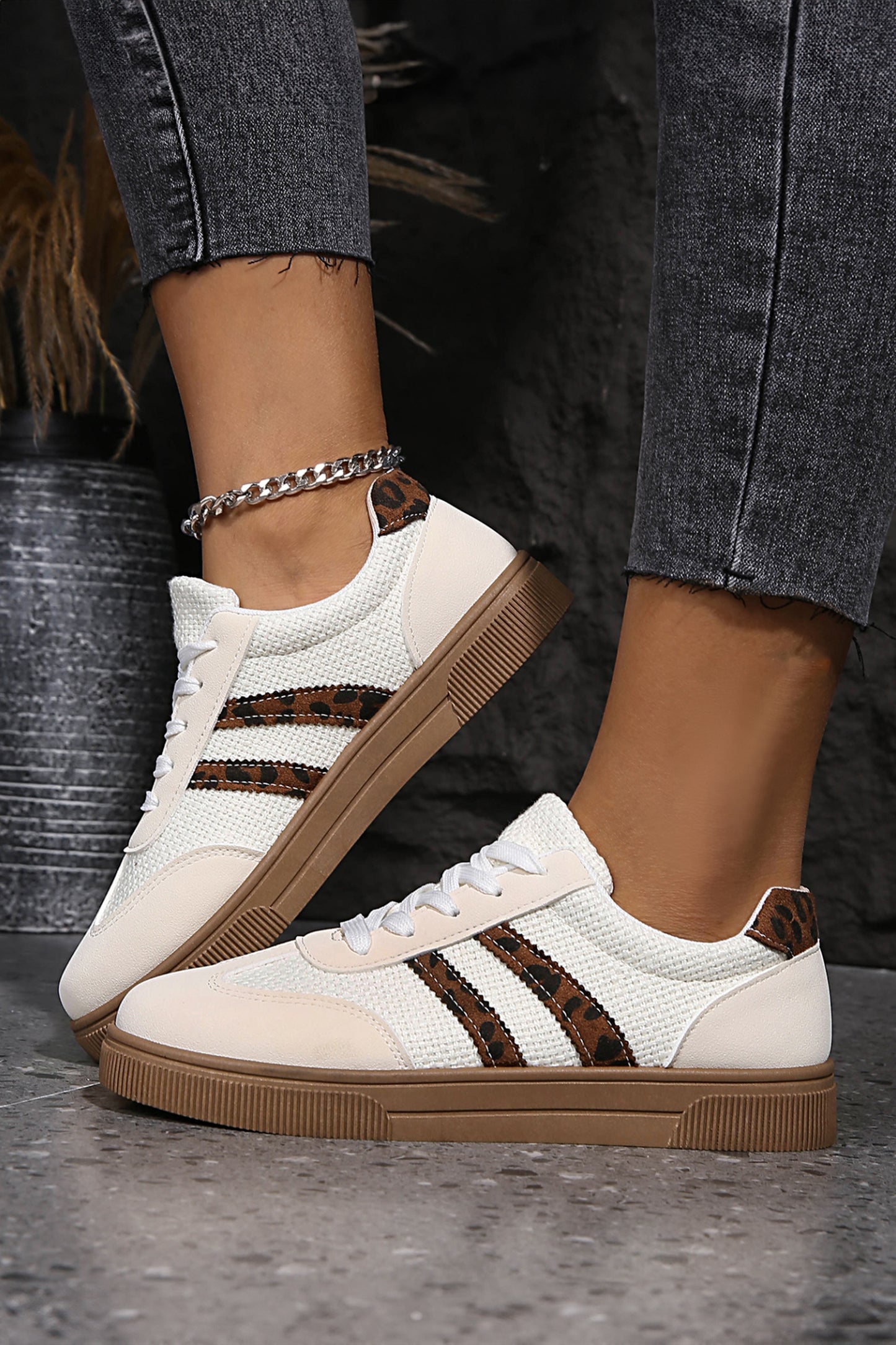 White Leather Leopard Sneakers