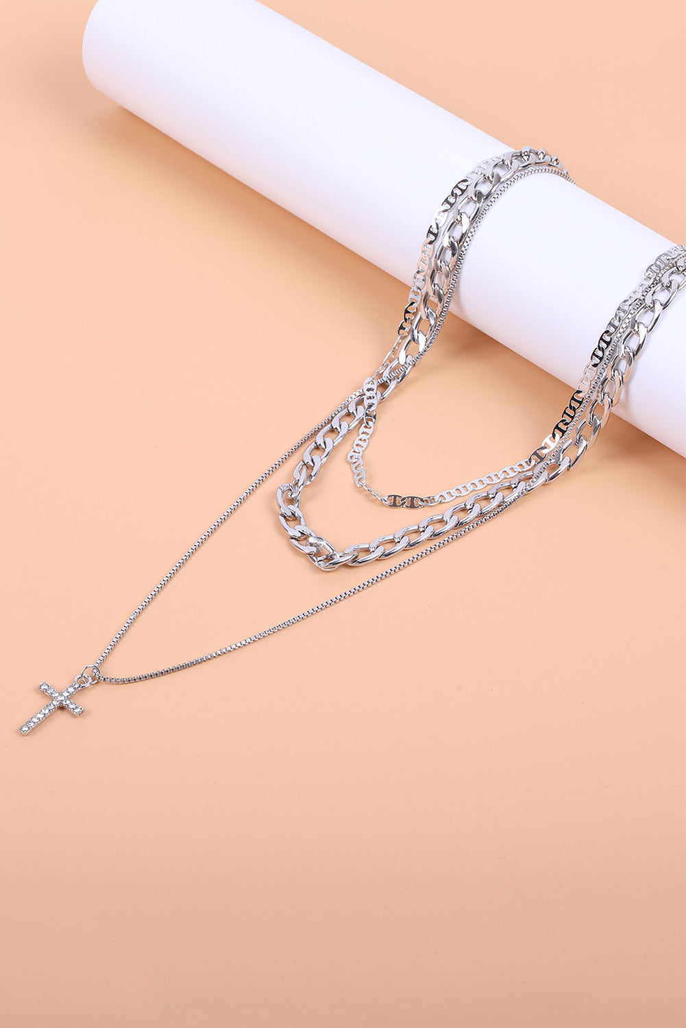 Elegant Alloy Cross Pendant Layering Necklace