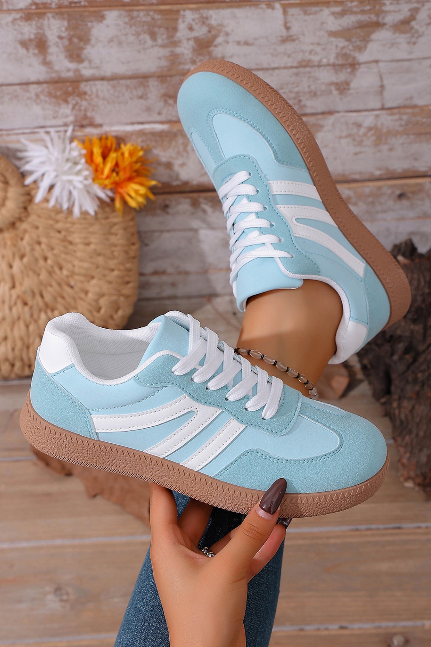 Retro Patchwork Lace-Up Sneakers