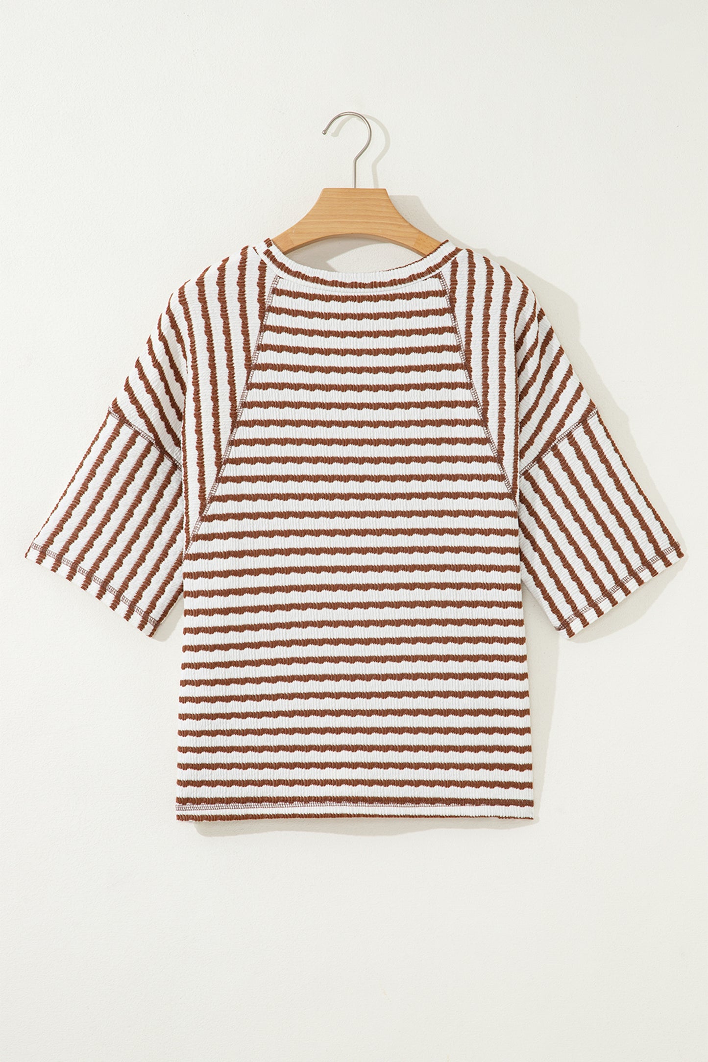 Brown Stripe Textured Knit Split Hem Top