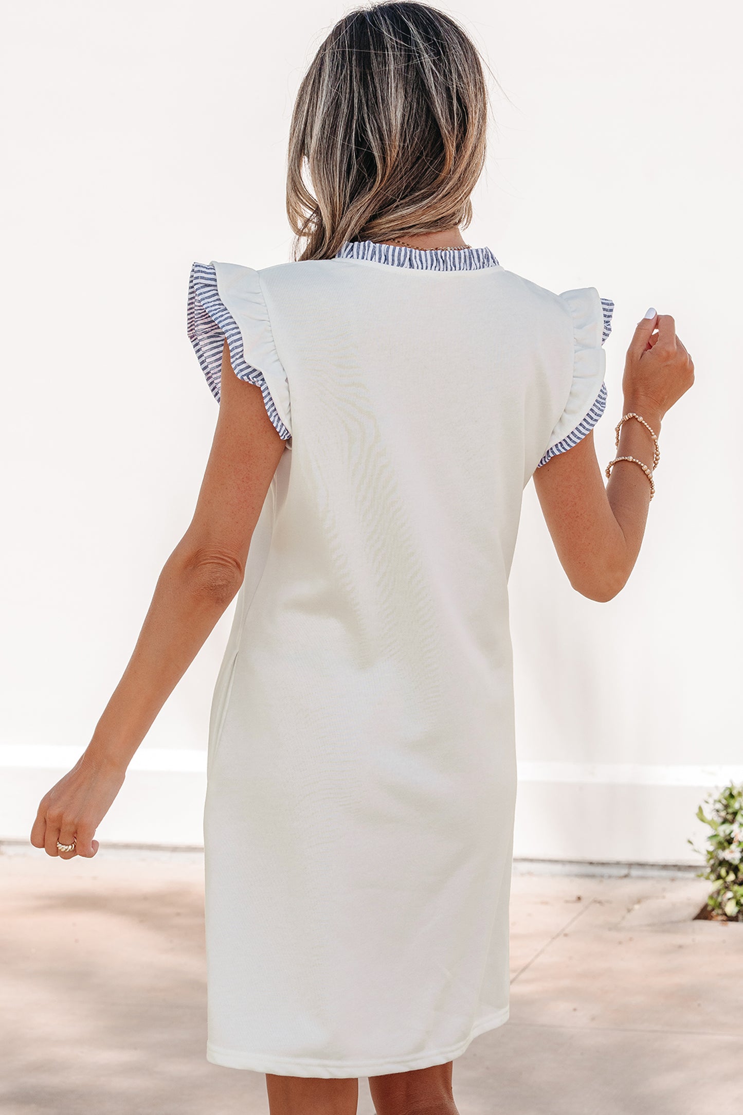 Ruffle Trim Sleeveless White Dress